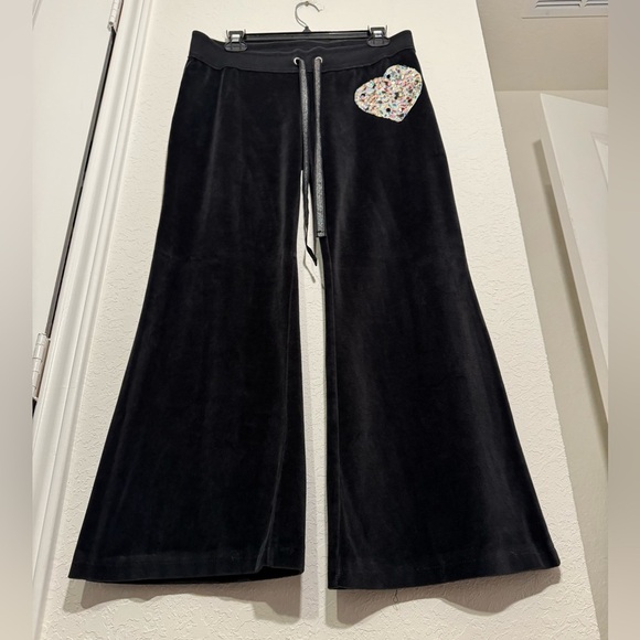 Victoria’s Secret Pink Velour Flare Pants Womens M Sequin Heart Y2K RARE Love - Picture 3 of 8